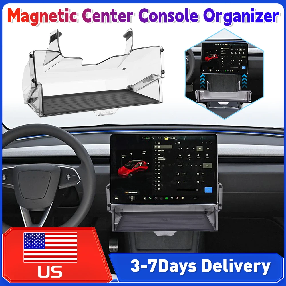 

Складной магнитный органайзер под экран для Tesla Model 3 Y 2024-2025, водонепроницаемый ящик для хранения в центральной консоли, автомобильный аксессуар