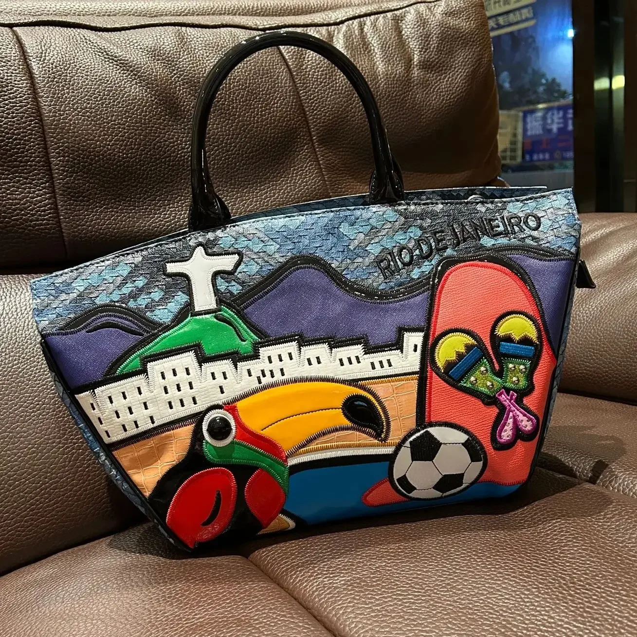 Unique Pattern PU Tote Bag Women New Large Capacity Handheld Underarm Bag Daily Outing Essential  Ladies' Embroidery Style Bags