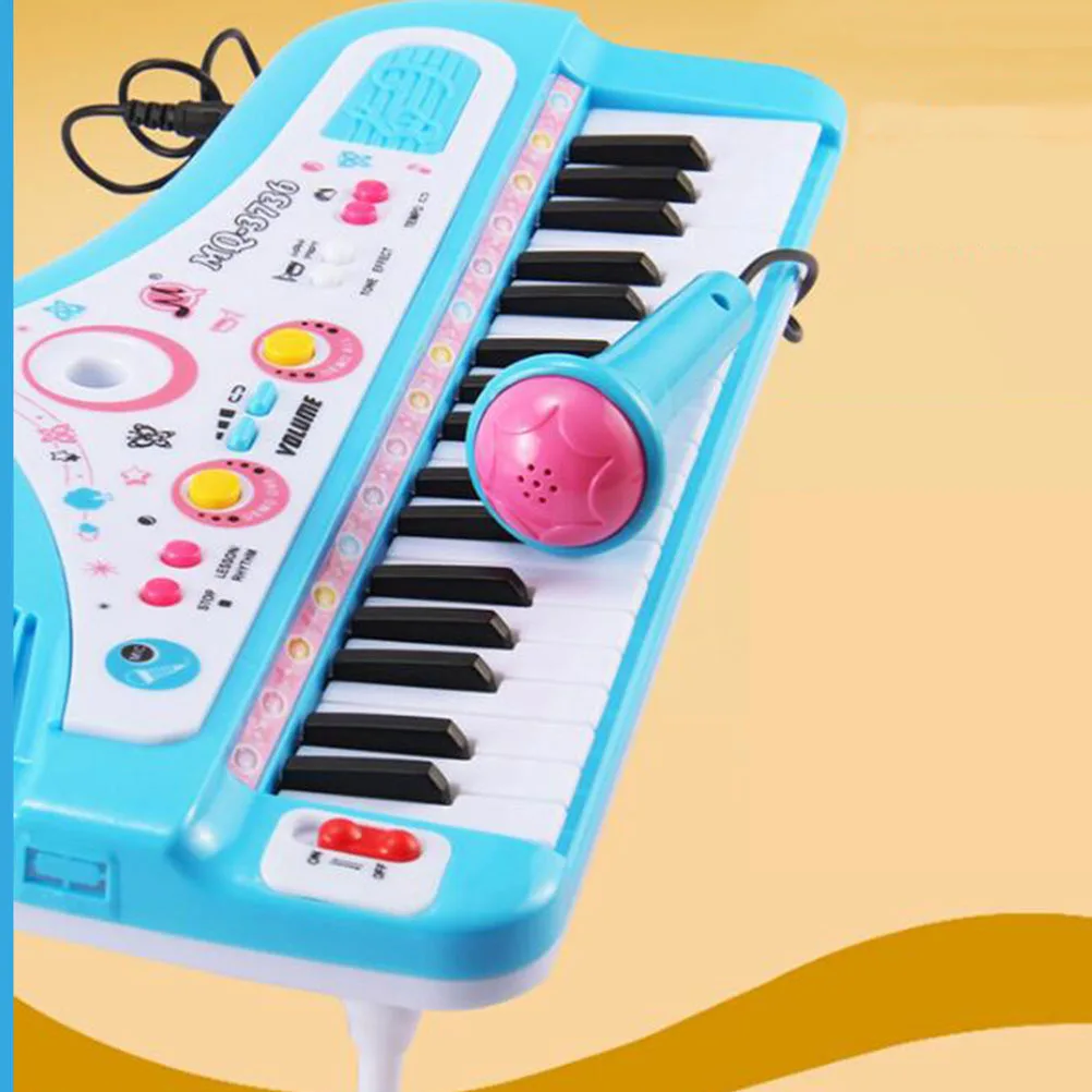 

Kids Piano 37 Keys Multifunction Electronic Keyboard Record Playback Microphone Not Included Blue Musical Instrument