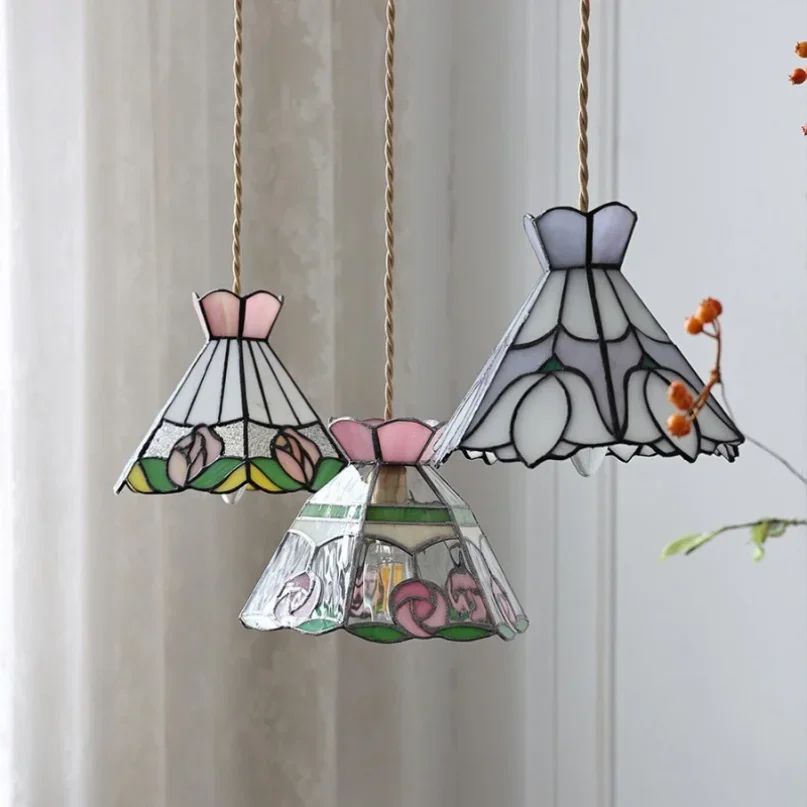 Color Tiffany Glass Pendant Light Industrial Loft Hanging Lamp Ceiling Chandelier Lighting Living Room Dining Kitchen Restaurant