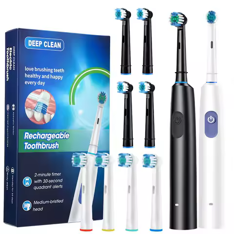 Sonic Rechargeable Rotary Electric Toothbrush Adult Waterproof with Timer 5 Modes &amp; 4 Replaceable Brush Heads for Teeth Cleaning
