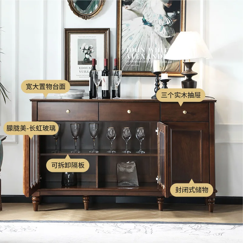 

American solid wood dining side storage wine cabinet light luxury high-end restaurant cabinet French dining cabinet furniture