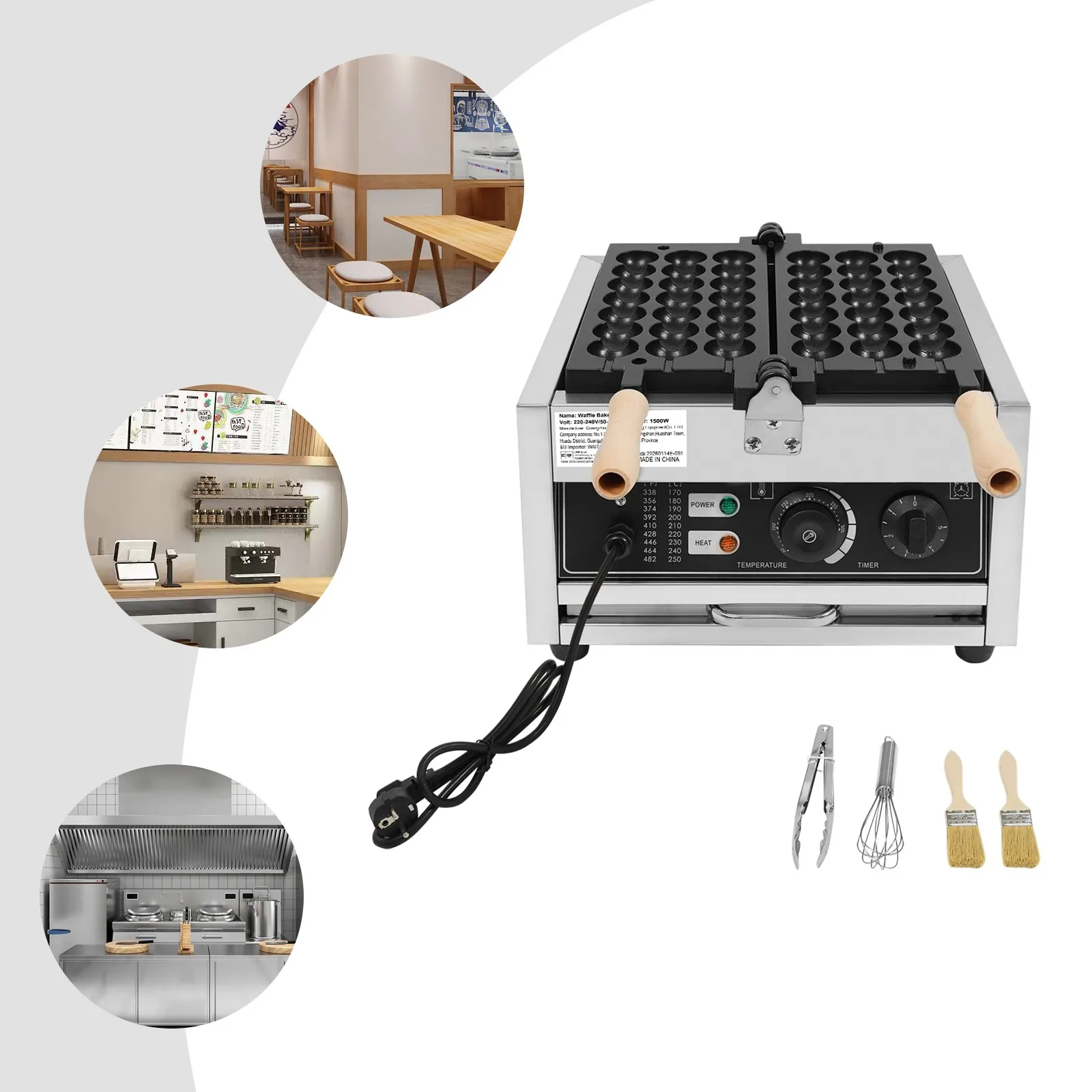 Máquina para Hacer Waffles de Acero Inoxidable, 1500 W, Eléctrica, para Waffles de Burbuja, Comercial, con Plancha Antiadherente para Panaderías