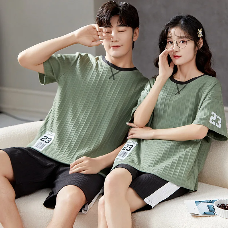 2023 Couple Pajama Set Summer Pyjama Femme Male Cotton Short Sleeved Men And Women Sleepwear Stich Pijama Casual Lover Home Wear