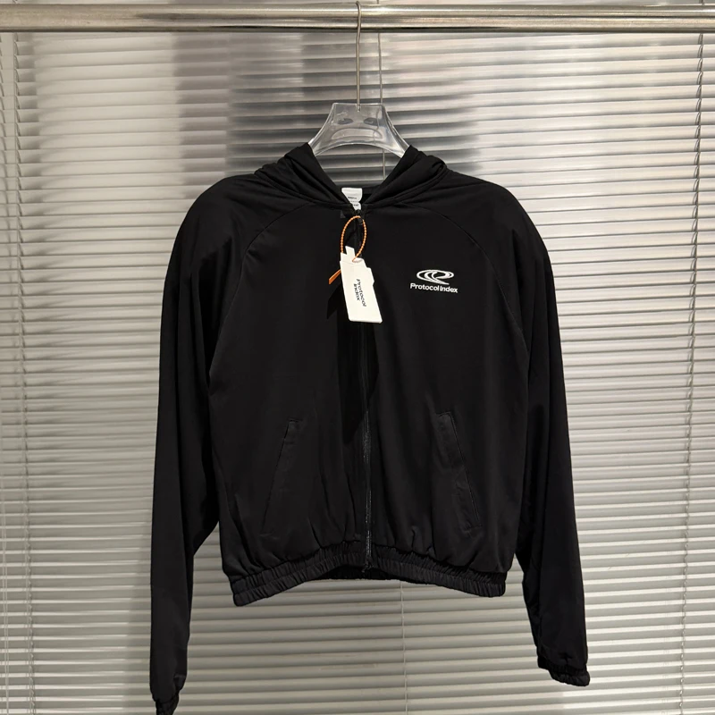 Street Sign Embroidery High-quality Zipper Sweatshirt Slim-fit Casual Detachable Padded Shoulders Protocol Index Cardigan Jacket