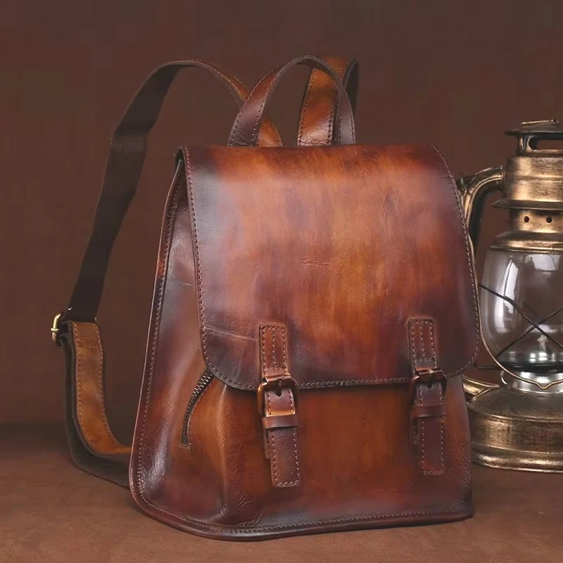 2027 New Vintage Luxury Brand Cow Genuine Leather Women Backpacks Female Ladies Girl Student Korean Casual Designer Backpack