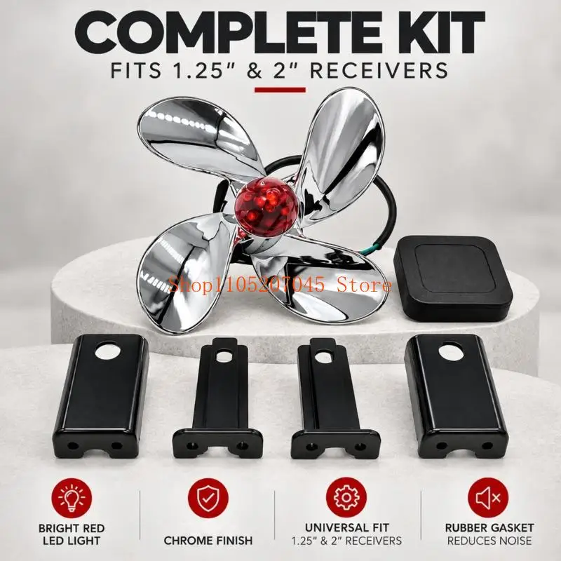 37cd Propeller Trailer Receiver Covers, 4 Pack with Center LED Lights and Stainless Steel Construction for 1.25” & 2”