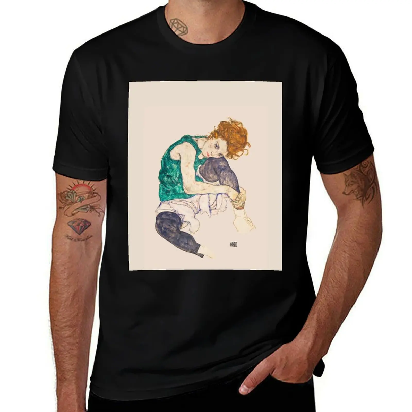 Camiseta Seated Woman de Egon Schiele, camiseta clásica con gráfico y manga corta
