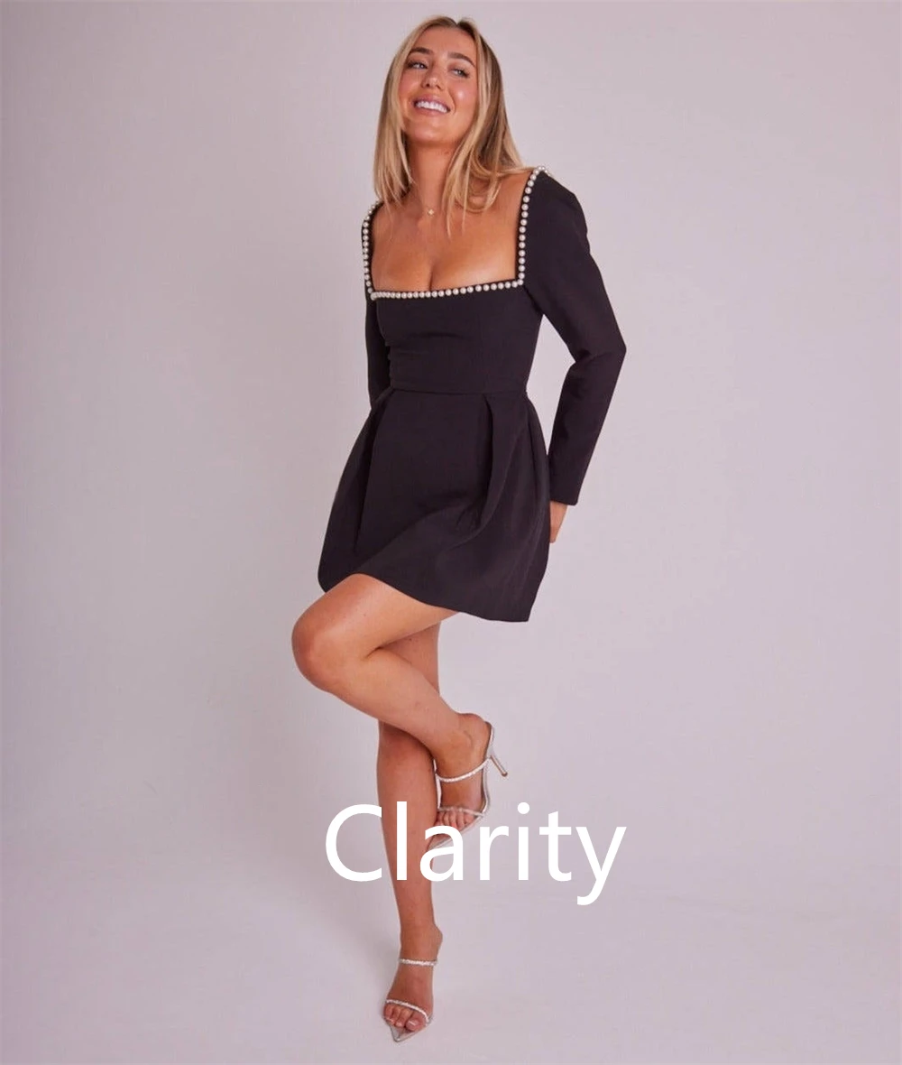 Vestido De Noche De Jersey negro Sexy personalizado, Vestido De Noche De manga larga con cuello cuadrado y temperamento, Vestido De Noche De alta calidad