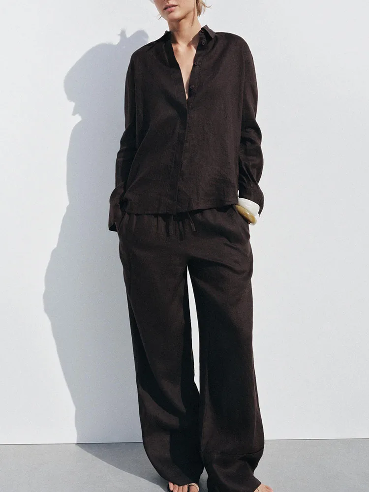 

Новое весеннее поступление, женские длинные повседневные брюки с воротником све, комплект Faion, сезон 2025 г., длинные брюки на пуговицах, наряд