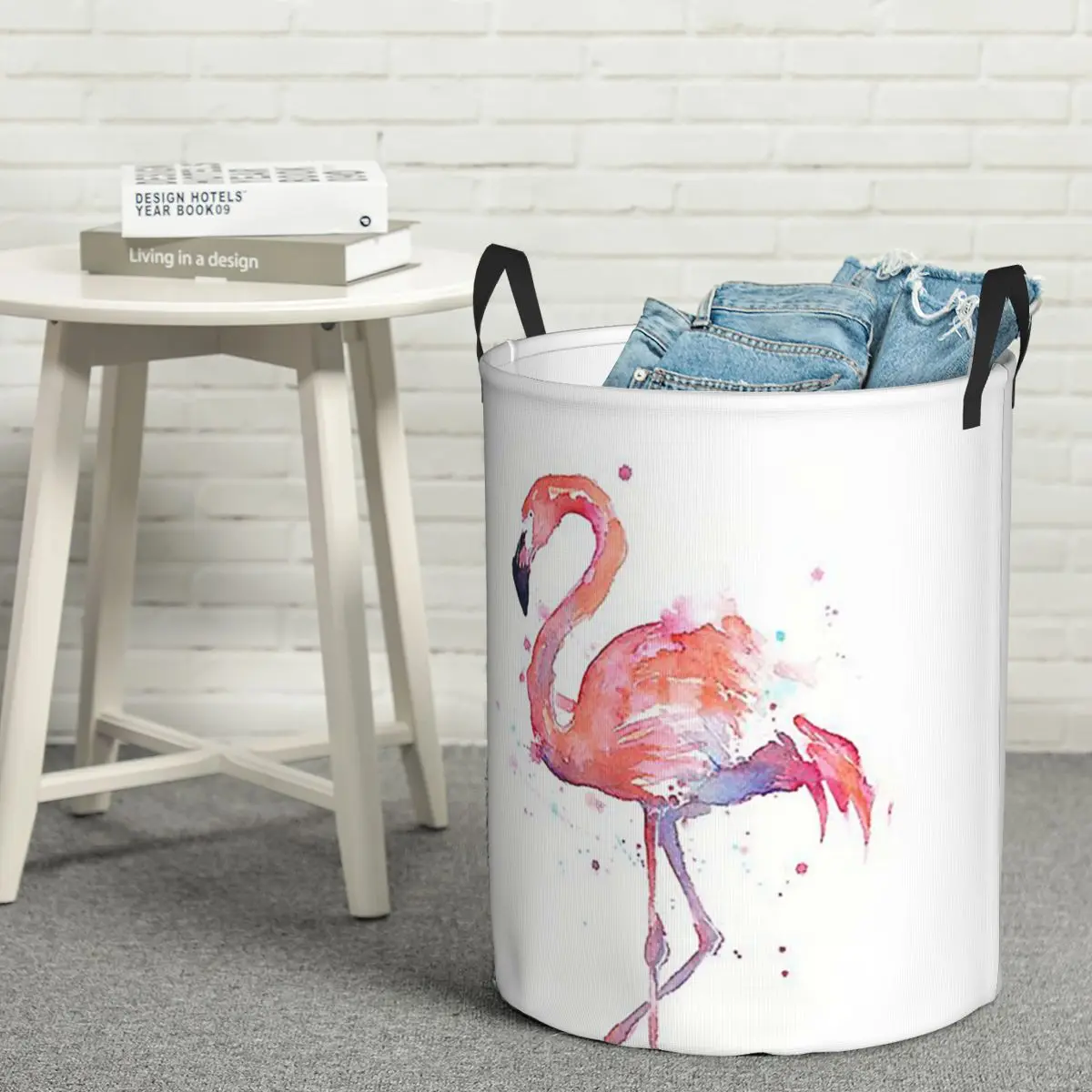 Pink Flamingo Watercolor Illustration Dirty Laundry Baskets Foldable Large Waterproof Clothes Toys Basket For Home Kids - view 3