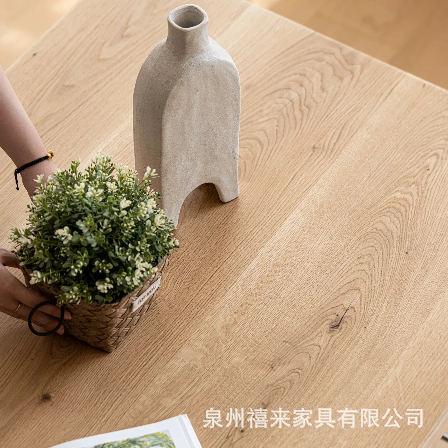 Qijinfengtuo picnic table white oak dining table and chair combination pure solid wood large plate stainless steel table