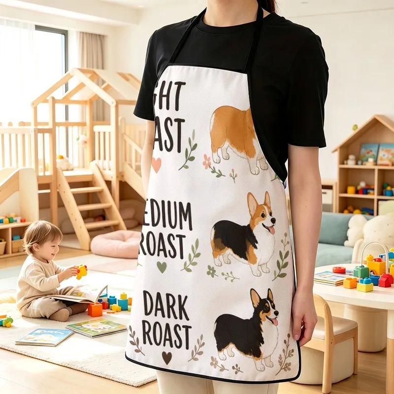 1PC【Apron】2DFlat effect，Printed with cute corgi dogs and a baking theme design，Combines both leisure and practical features，Suit