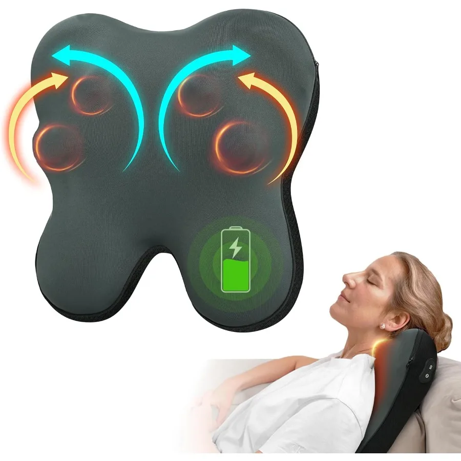 

Cordless Shiatsu Neck Massager with Heat for Muscle Pain Relief in Office Car Home Kneading Massage Pillow for Neck Back Should