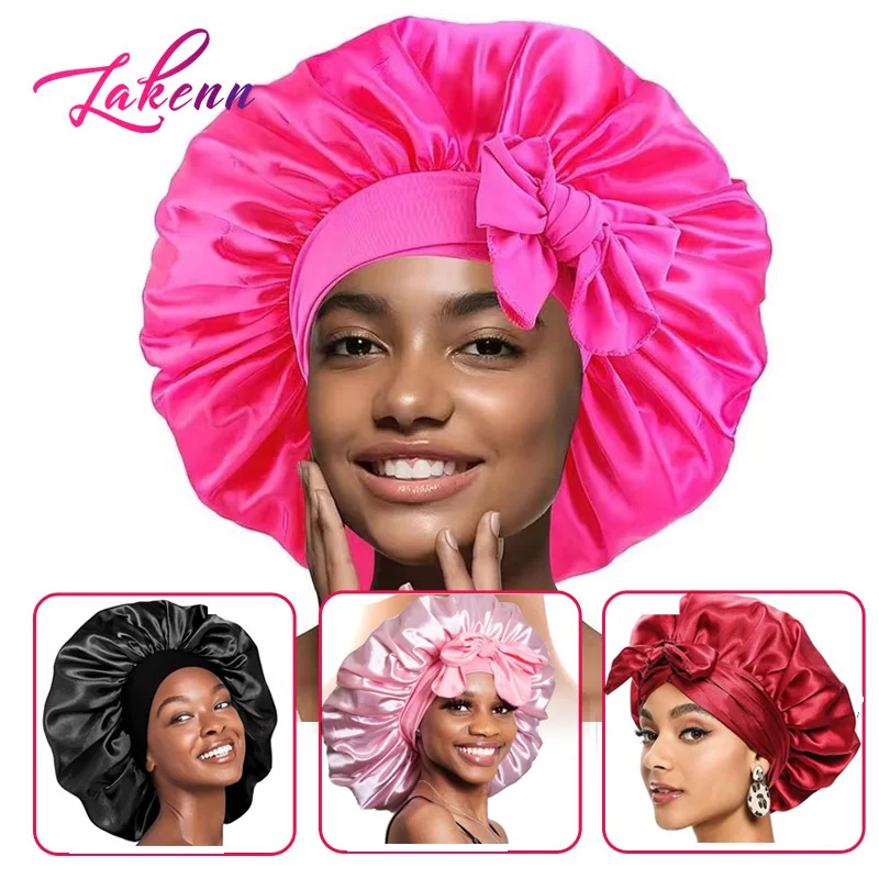 Bonnet sutra Satin untuk wanita Perlindungan Rambut Bonnet Satin topi tidur besar dengan tali pengikat untuk perawatan rambut kepang gimbal keriting 1 buah