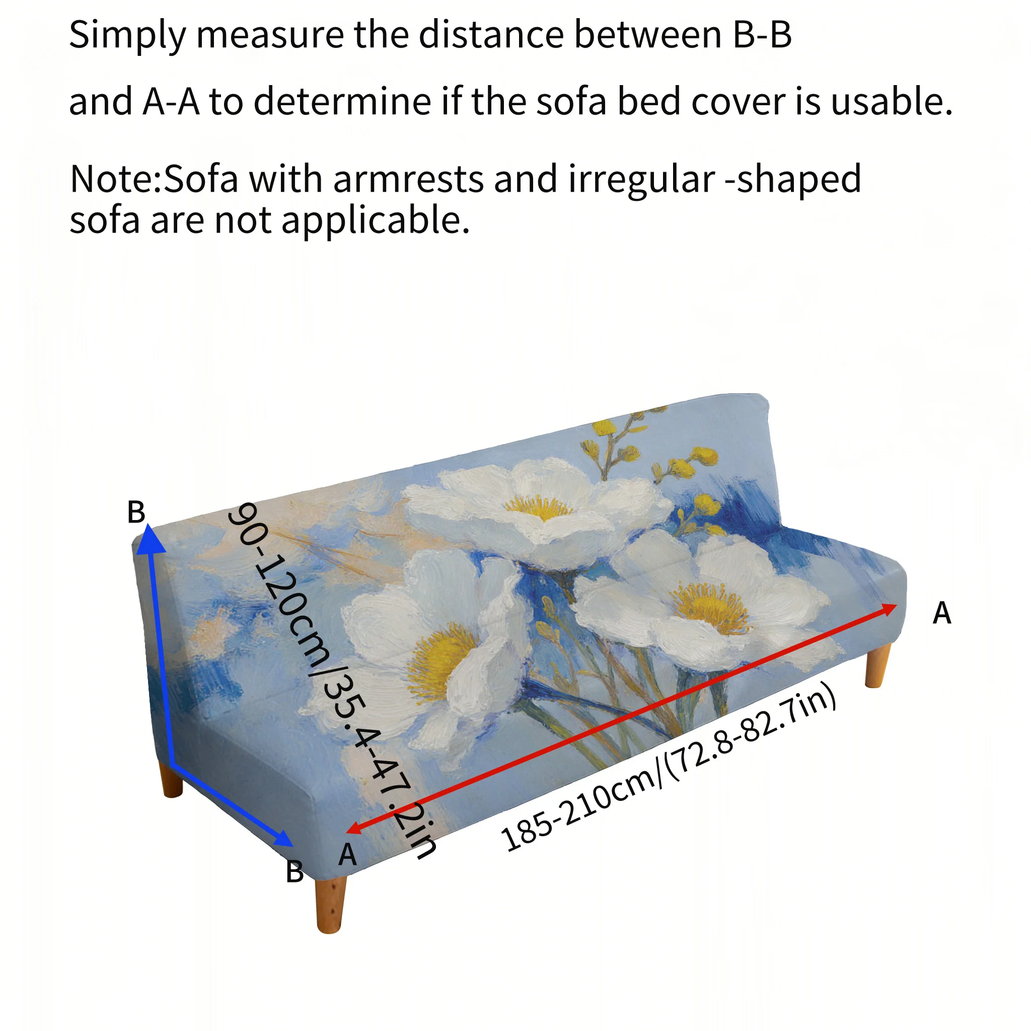 Fresh blue background white daisy elastic sofa bed cover, living room sofa bed cover, dustproof machine washable sofa bed cover
