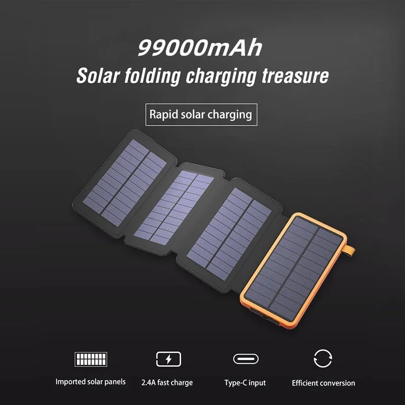 Imagem -03 - Portátil Bloco de Bateria Móvel à Prova Impermeável Água Solar Carregador de Telefone Móvel de Alta Capacidade Dobrado Painel Solar Magro Powerbank 100000mah