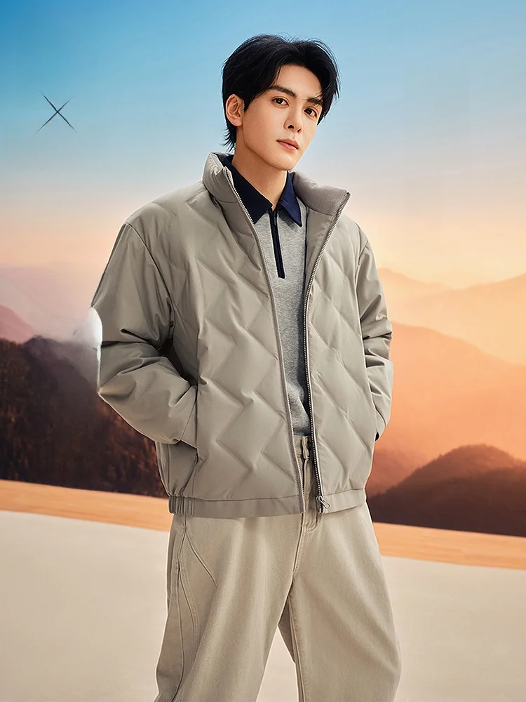 New HLA Graphene down Jacket Men's Fashion Urban Style Long Sleeve Coated Fabric Stand Collar Duck down Fill Regular Fit Oute...