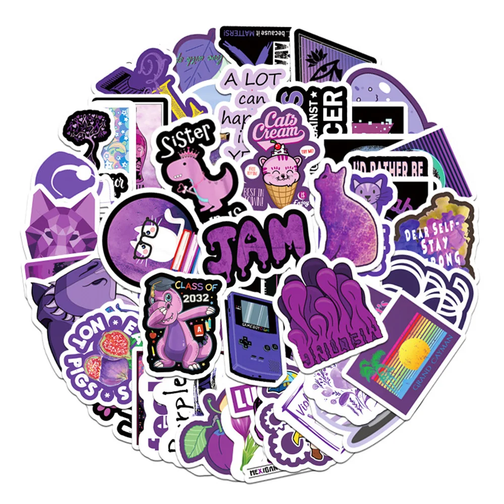 

10/30/64PCS Purple Small Fresh Graffiti Stickers Aesthetic DIY Mobile Phone Cup Laptop Waterproof Stickers Wholesale Kids Toys