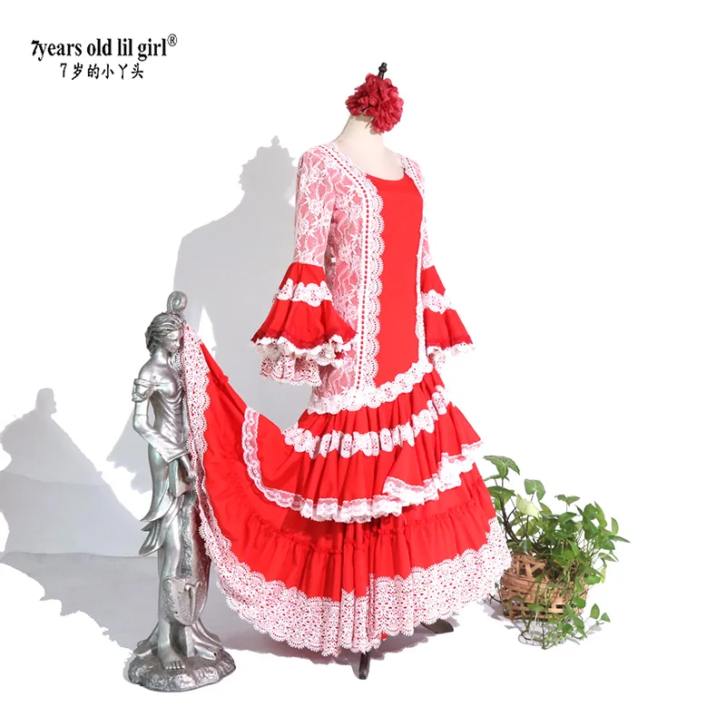 Dance Dress Spanish Flamenco Dance Italian Thickened  Skirt Multi layer ENE18