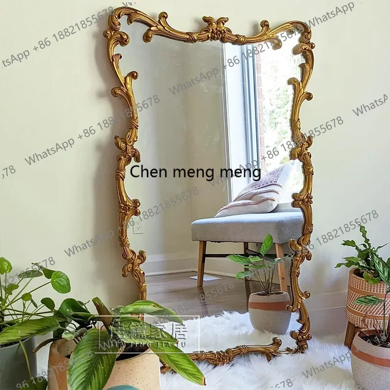 F181 Dressing, European retro carved floor mirror, solid wood against the wall, full-body French wall-mounted fitting mirror