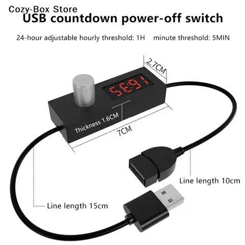 [ZY]24h Automatic Shutdown Timer Digital Countdown Timer USB Switch Cable Wire Portable Adjustable Timer Switch Home/Office Use
