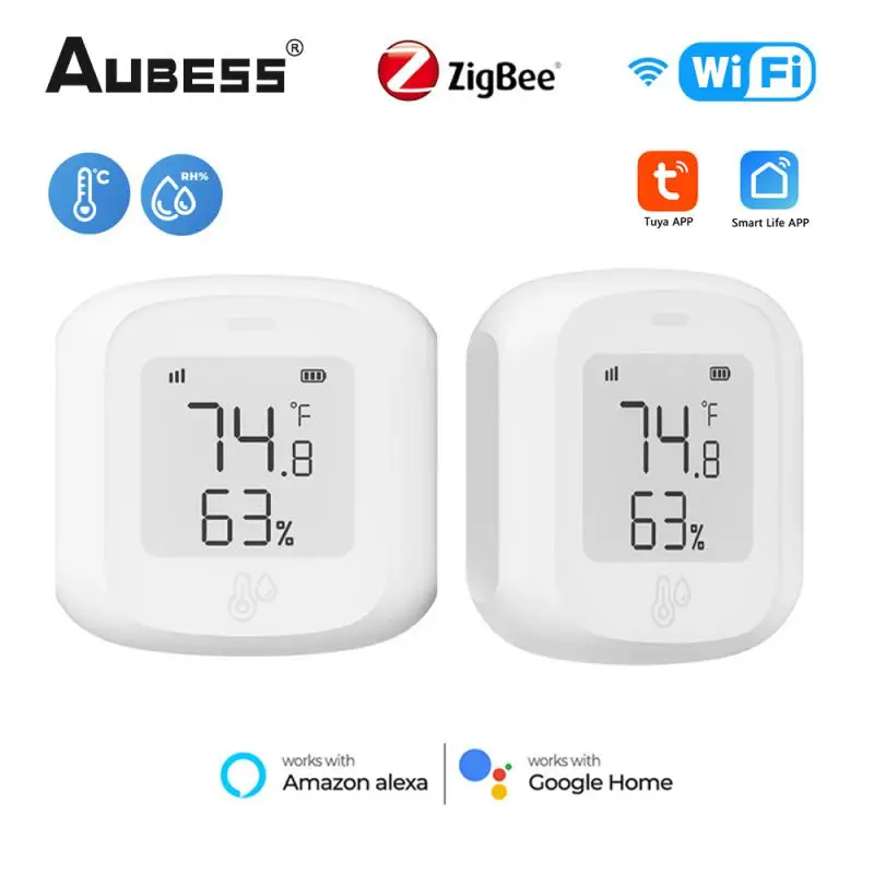 Aubess-Sensor de temperatura y humedad Zigbee/WiFi, Detector de termómetro para el hogar inteligente a través de la aplicación Tuya Smart Life,