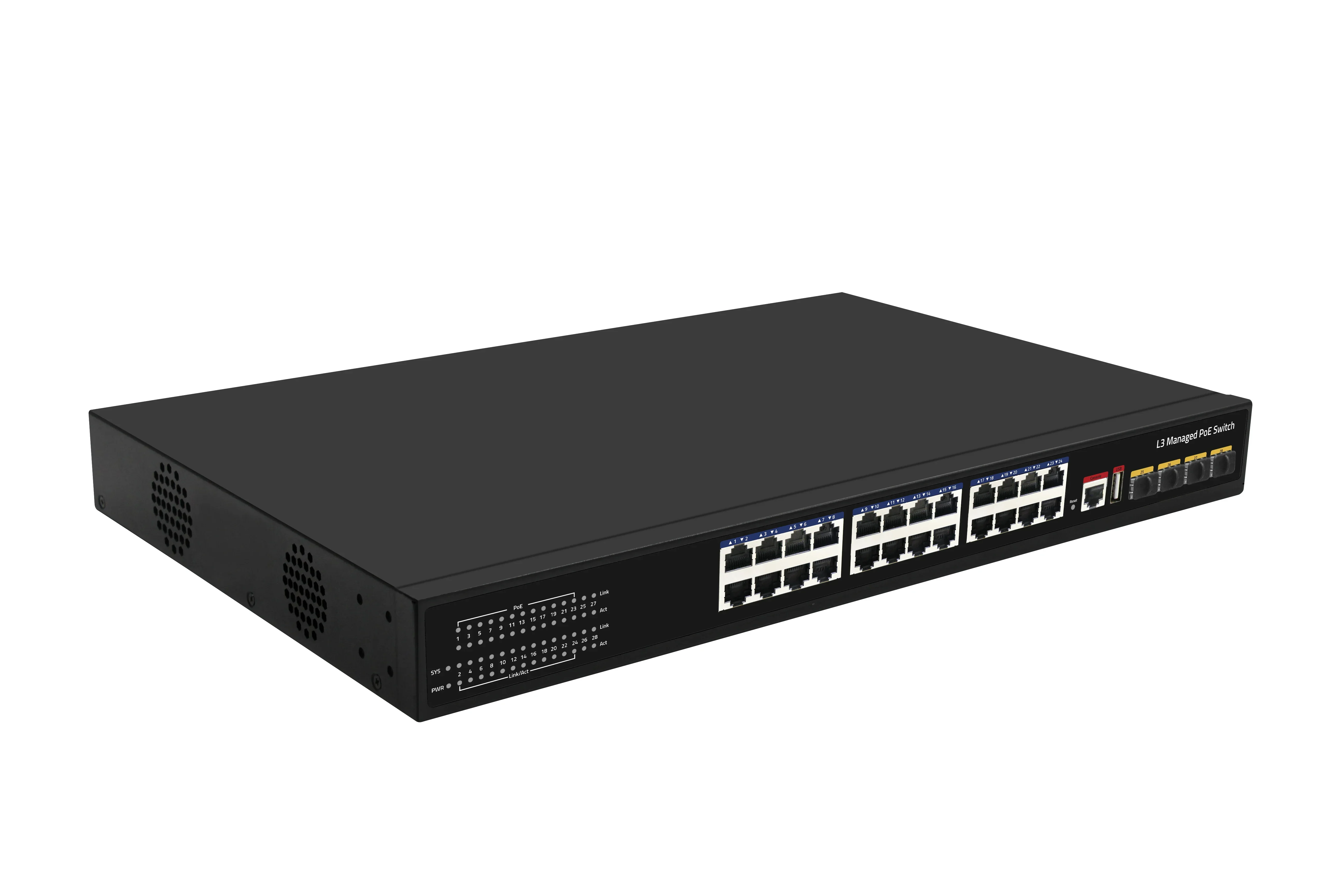 New 28 Port 10G Uplink 24 Port Gigabit L3 Managed Ethernet POE Switch Fiber Switch