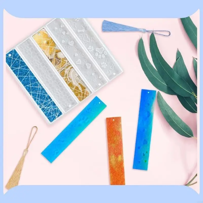 Colorful Handmade Bookmark Resin Molds Rectangle Transparent Resin Molds with Tassels Silicone Bookmark Mold Kit for DIY