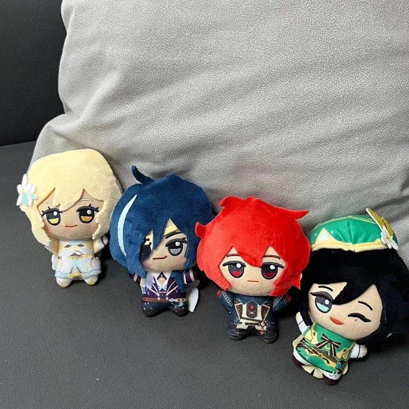 Hot 10cm Genshin Impact Game Plush Toy Lumine Kaeya Alberich Diluc Ragnvindr Barbatos Morax Action Figures Keychain Model Doll