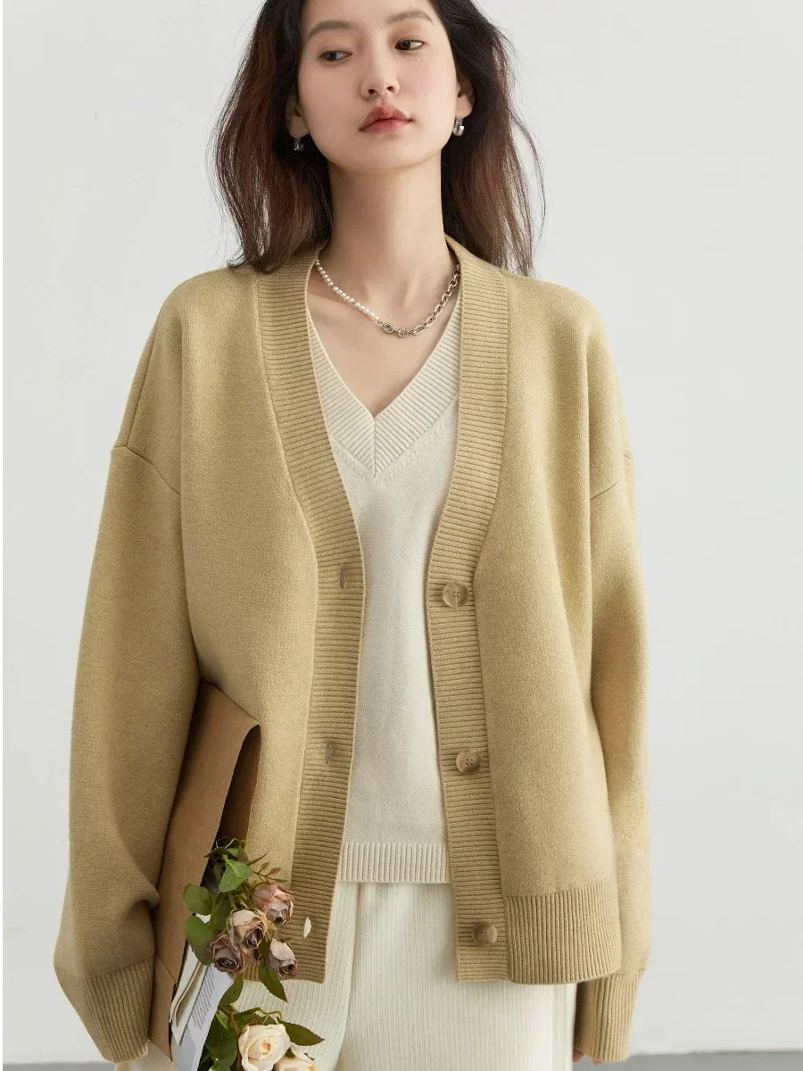 CHIC VEN Moda Donna Cardigan Allentato Casual Maglioni lavorati a maglia Spessore caldo scollo a V a maniche lunghe Ragazza Maglioni Autunno Inverno 2025