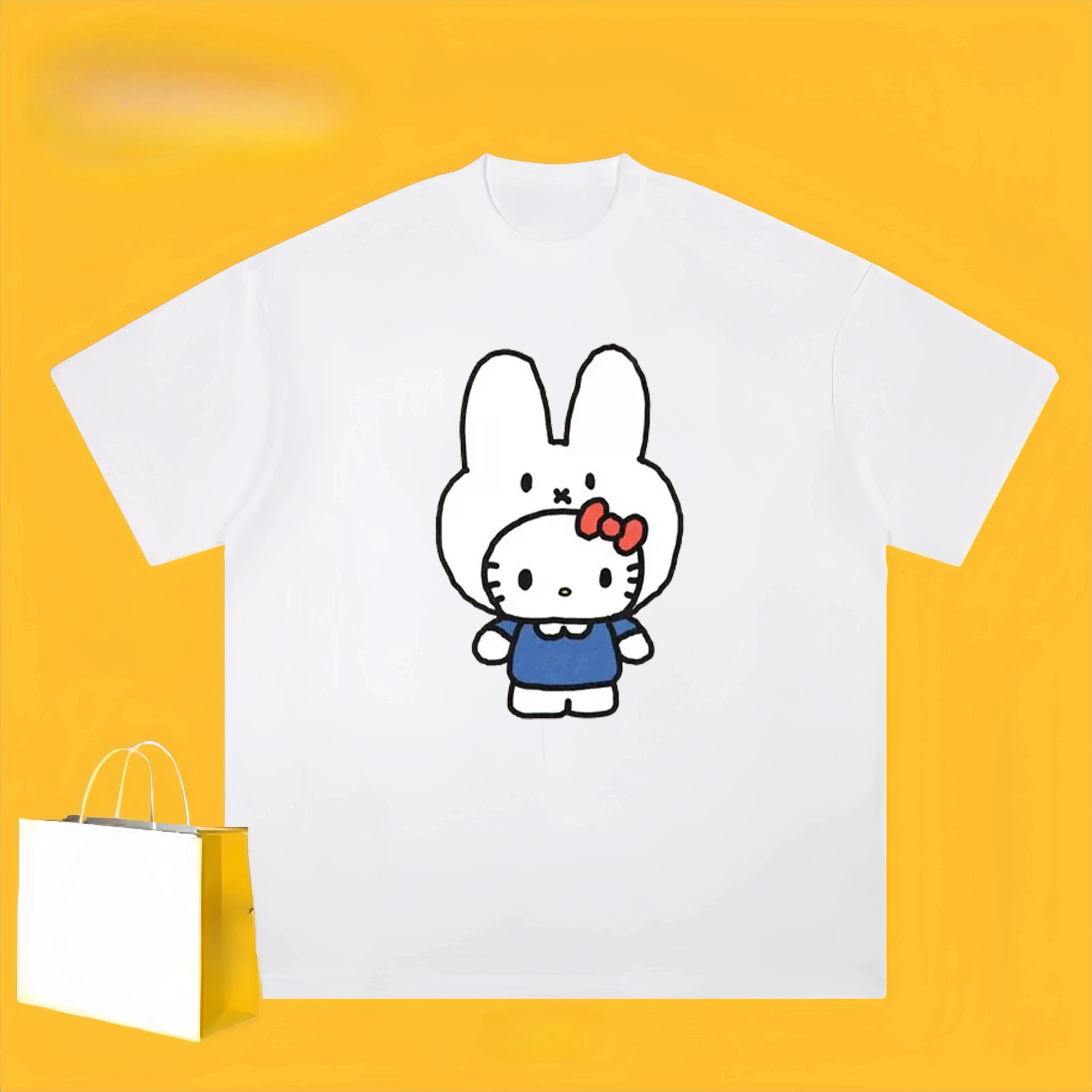 Cartoon Hello Kitty Print Short Sleeve T-Shirt Unisex Cotton Couple Matching Top Casual Daily Tee for Men and Women