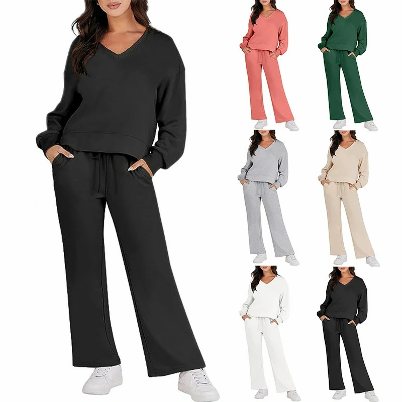 

Women's Casual Sports Suit Long-sleevedSweatshirt Wide-leg Pants Two-piece Set