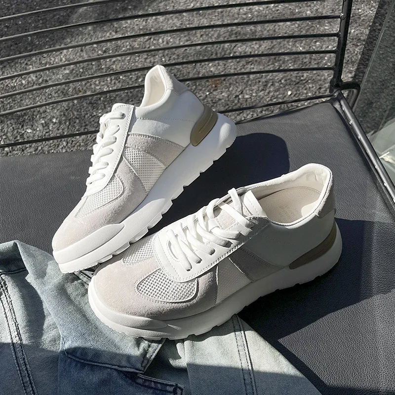 Baskets décontractées en cuir véritable pour homme - Couleur unie, chaussures d'extérieur et de skate_voghion.com
