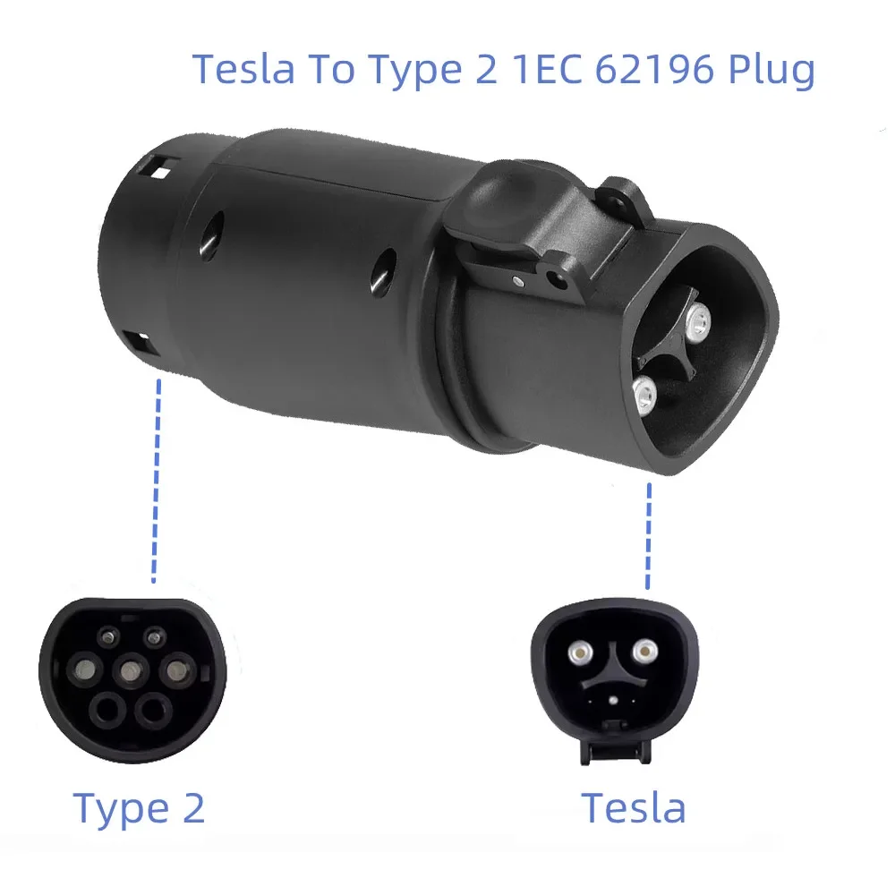 Electric Car Charging Connector 32A Tesla To Type 2 IEC 62196 Plug , Electric Cars Vehicle Charger Charging Connector