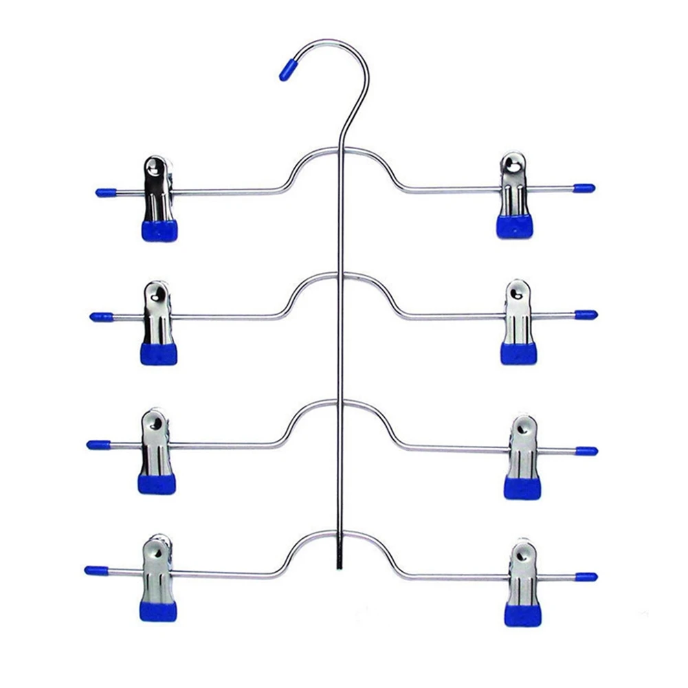 

Металлическая четырехъярусная вешалка для брюк HLZS, экономия места, набор из 3 штук, 4-уровневые органайзеры и системы хранения для шкафа, синий цвет