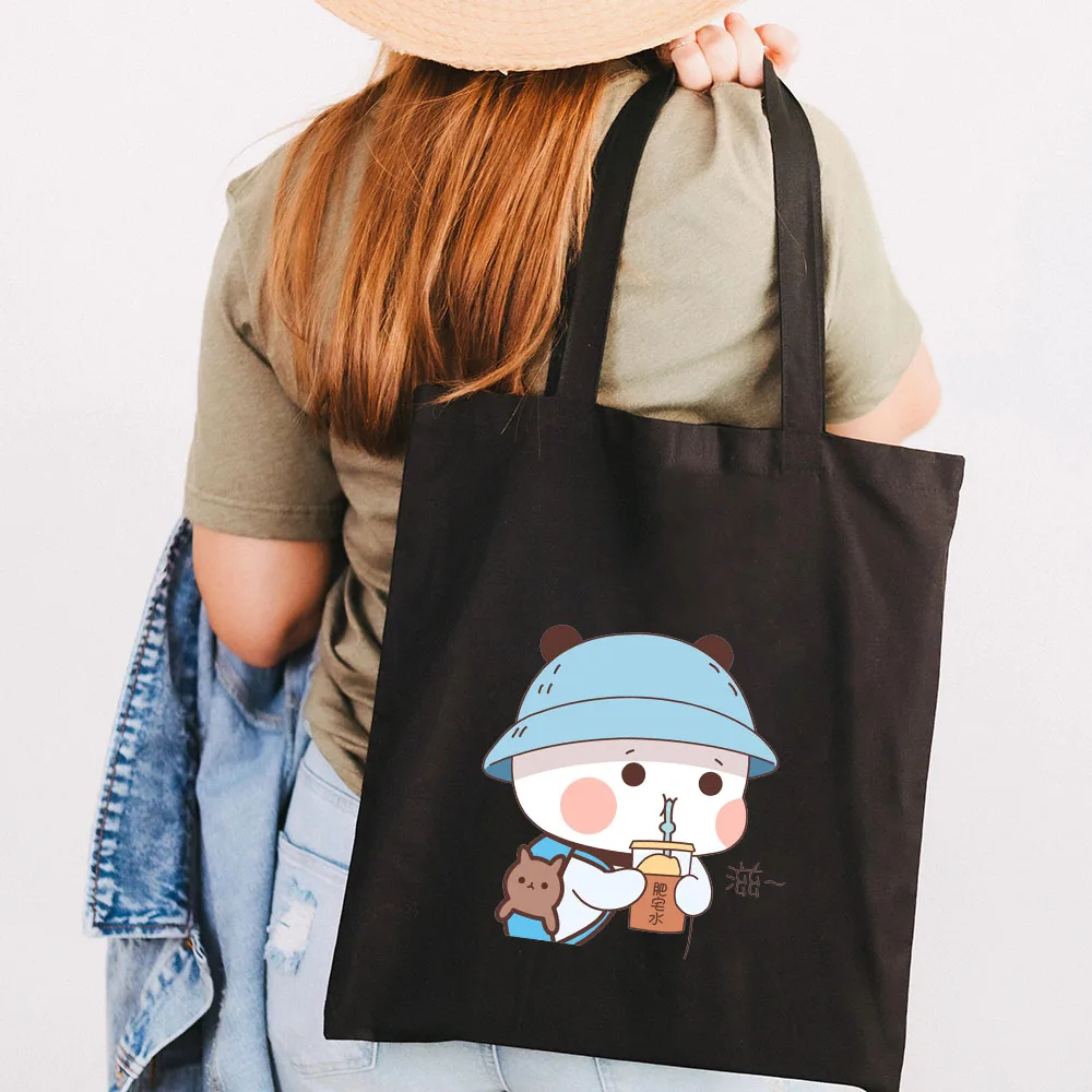 Bonito dos desenhos animados coelho urso bonito animal coração mulher lona sacos de ombro harajuku bolsas totes eco shopper algodão sacos de compras