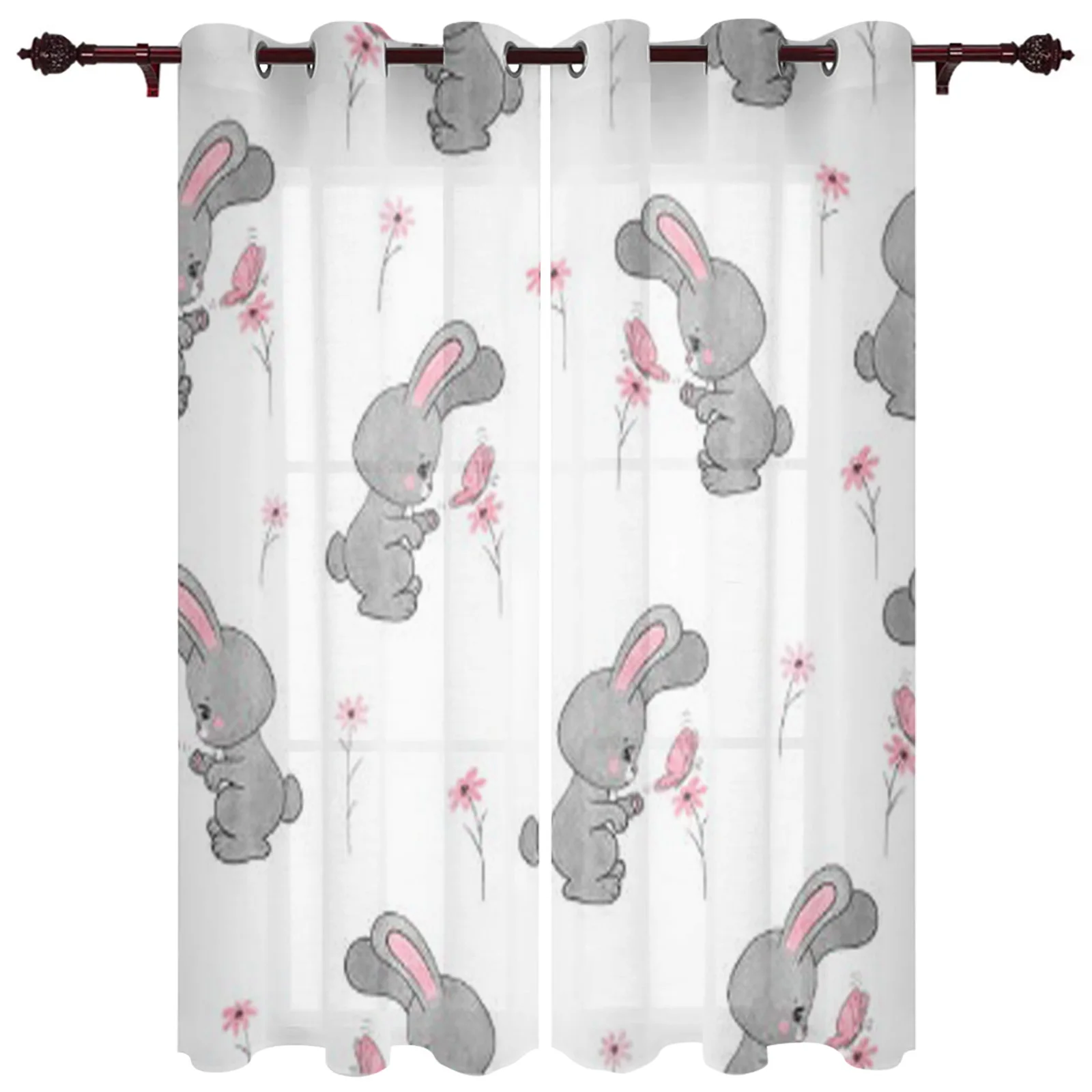 Modern Window Curtains Cute Bunny Pattern Luxury Fashion Curtains for Living Room Bedroom Kitchen Drapes