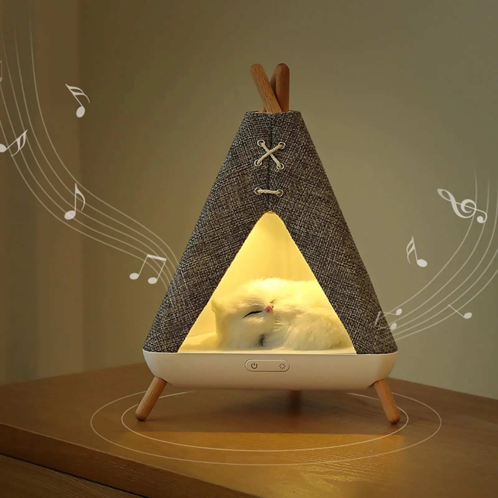 Cat Shape Speaker Bedside Lamp Cute Dimmable Desk Lamp Portable Tent Night Light for Camping Living Room Office Bedside Bedroom