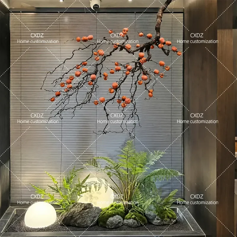 Simulation upside down persimmon tree green plant combination potted plant indoor decoration dragon jujube modeling plant zen