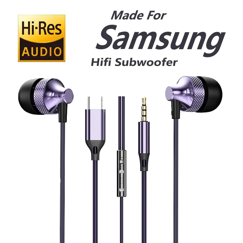

For Samsung Galaxy Gaming Wired Headphones Type C 3.5mm Heavy Bass In-Ear Earphones With Mic Phone Tablet PC HIFI Music Earbuds