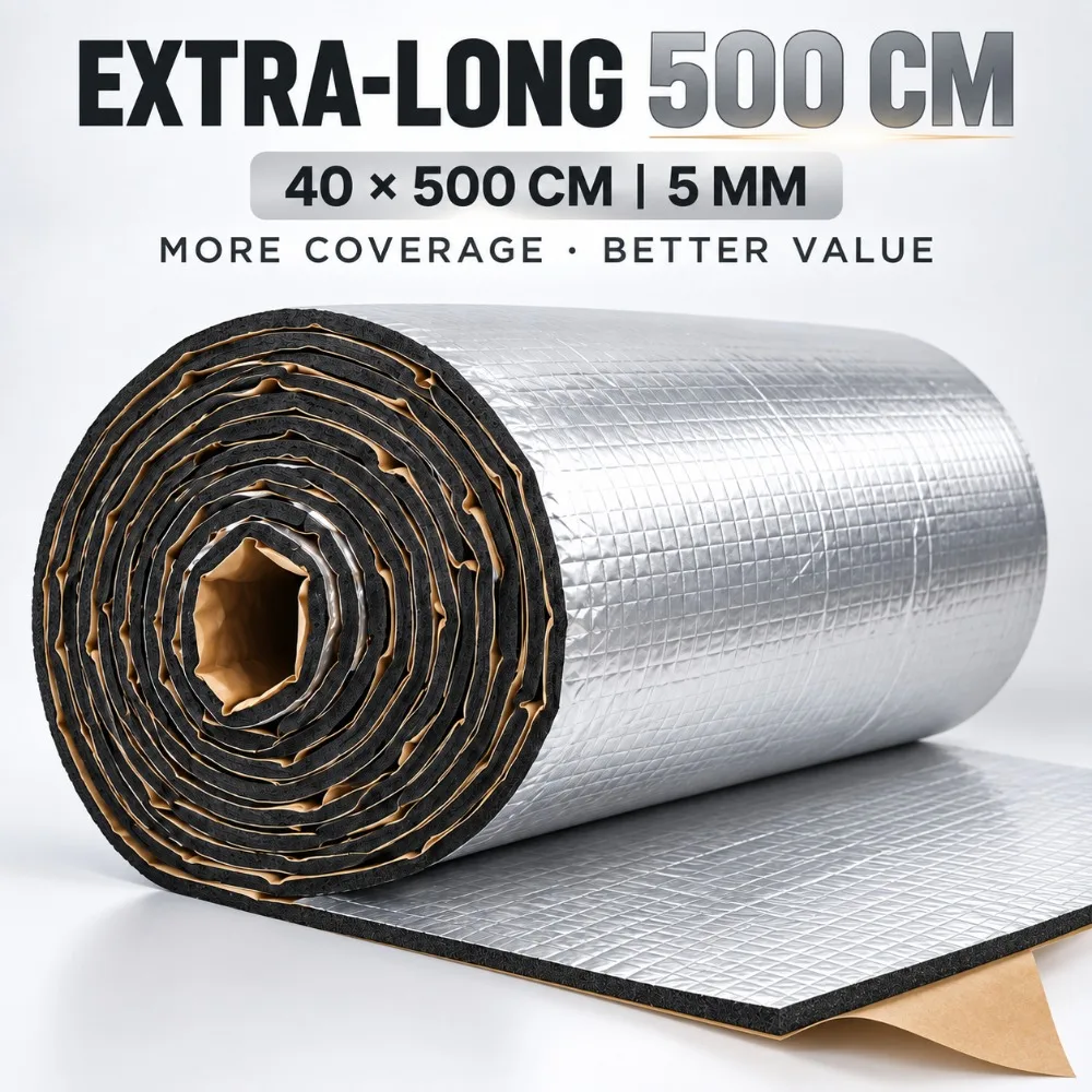 Extra Long 40x500cm 5mm Self Adhesive Aluminum Foil Insulation Foam with Kraft Paper Backing for Car Door Hood Roof Pipe Home