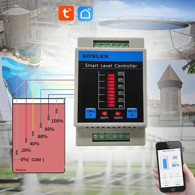 New Tuya Tank Water Level Sensor Controller Monitor KONLEN WIFI Smart Life Leakage Protection Flood Leak Alarm Detector