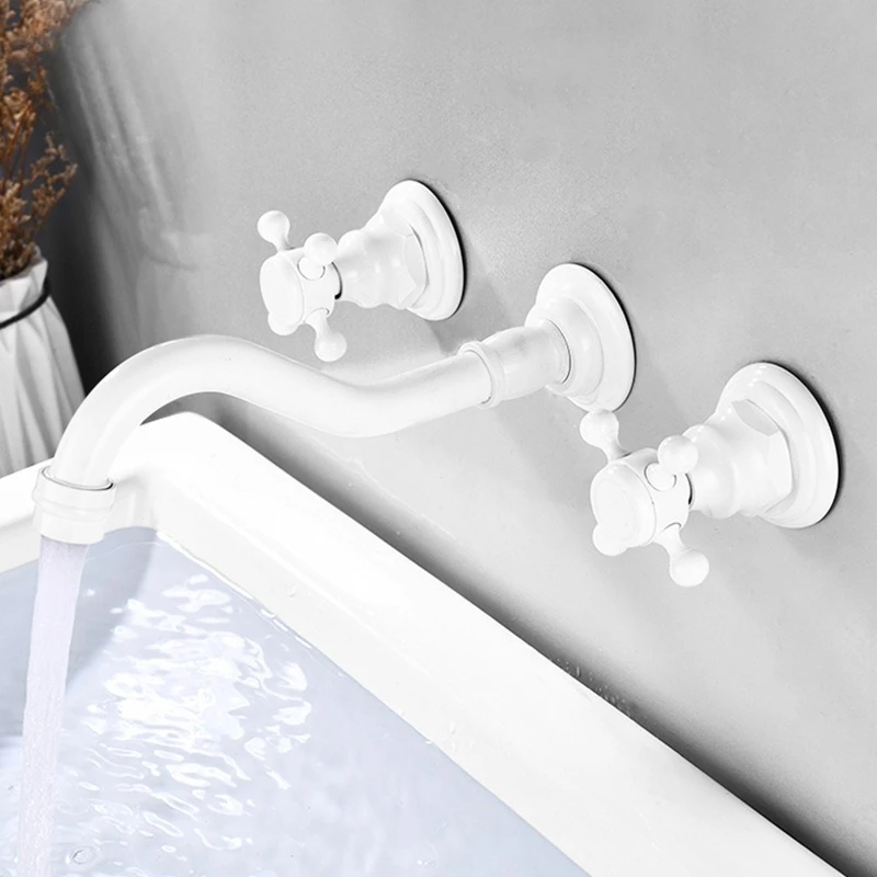 All-copper split-type three-hole concealed wall-mounted cold and hot water faucet