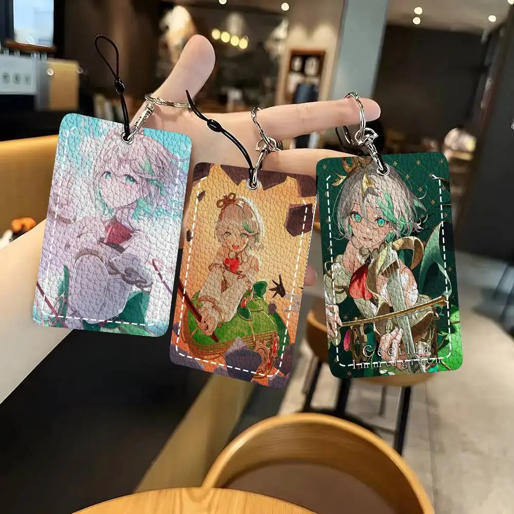 Cecilia Immergreen Animation H-Hololive Card Wallet With Keychain PU Leather Printed Pattern Card Holder