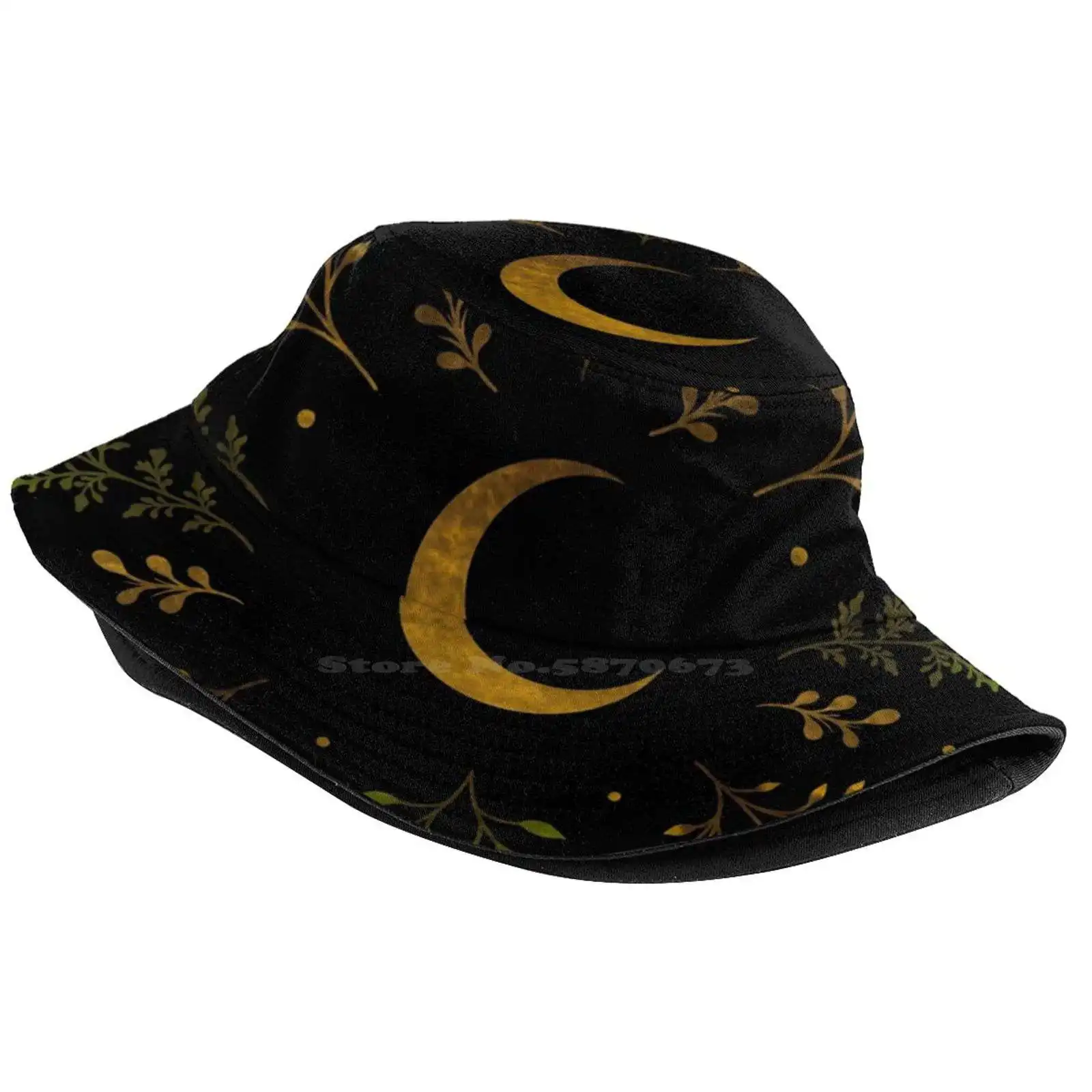 Crescent Moon Gold Sun Cap Fisherman Hat Bucket Hats Luna Crescent Moon Gold Moon Light Moonbeam Moonshine Moss Botany