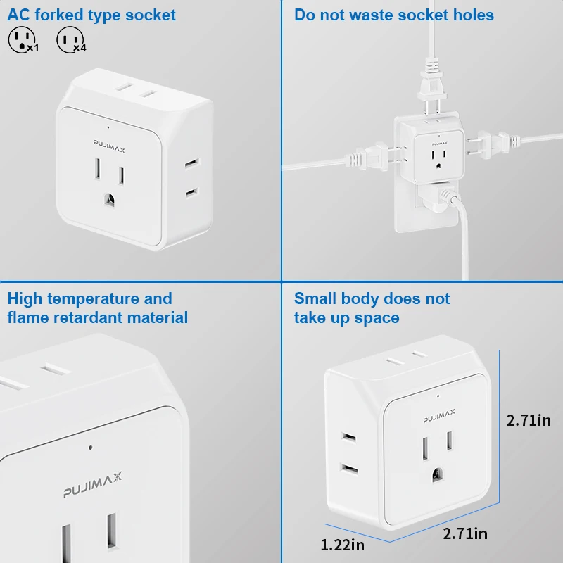 ﻿ PUJIAMX US Surge Protector,5 Sockets Outlet Power Strip Multi Tap Plug Electrical Charge Adapter,Miniature Plug Wall Adapter