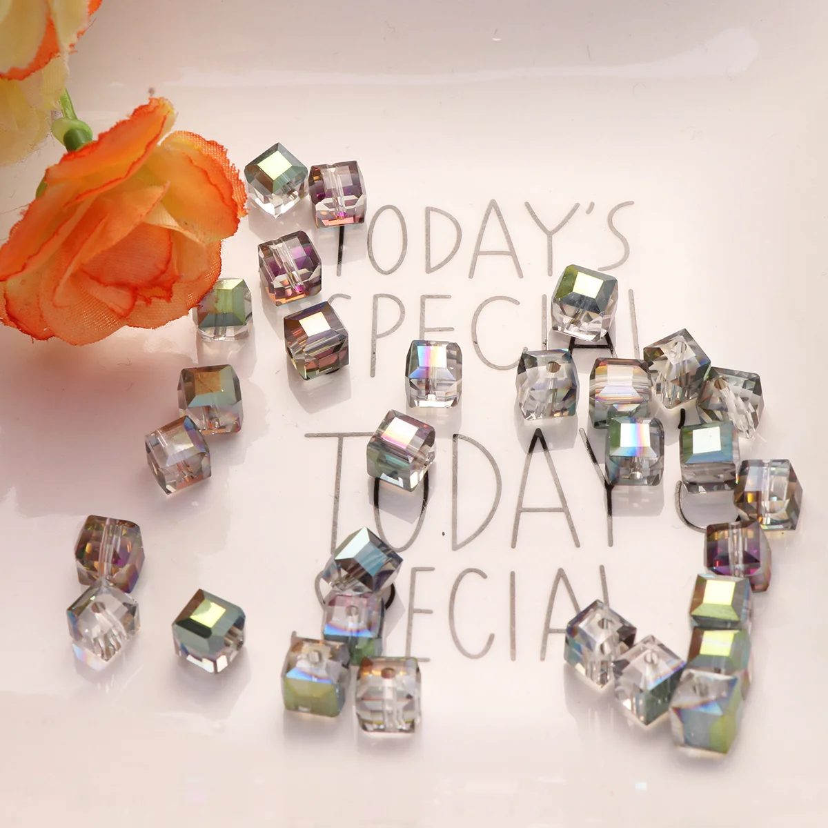 

50Pcs Crystal Bead Materials 6Mm Shiny Smooth Square Beads for DIY Accessories Handmade Jewelry Craft Children Creative Projects