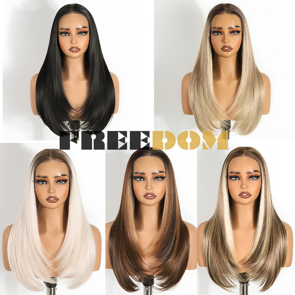 FREEDOM 9x6 قبل قطعها الاصطناعية الدانتيل الجبهة الباروكات للنساء مستقيم الطبقات شعر مستعار 24 "أومبير شقراء ارتداء والذهاب غلويليس الدانتيل الباروكات