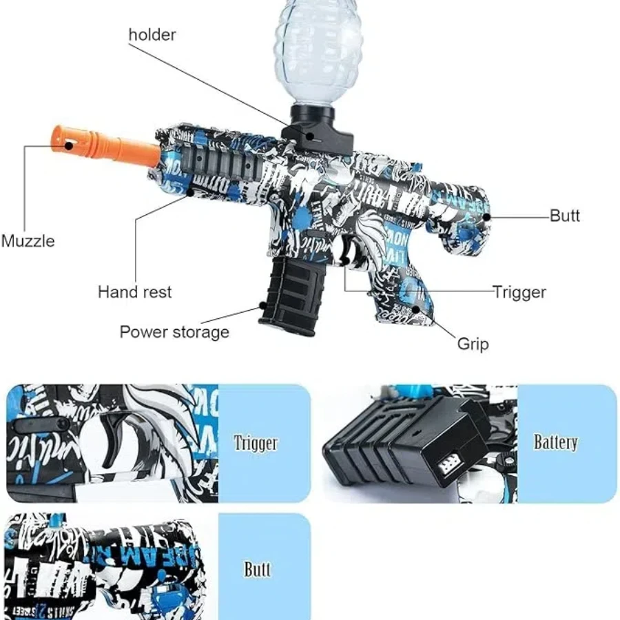 Pistolet zabawkowy M416 Blaster, Blaster z okularami, automatyczne letnie zabawki na świeżym powietrzu do gry zespołowej (bez koralików wodnych)